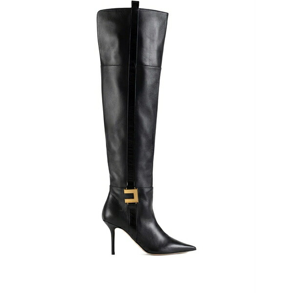エリザベスフランキ レディース ブーツ シューズ Leather logo-plaque boots Black｜asty