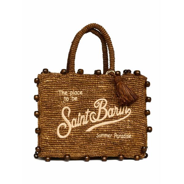 エムシーツーセイントバース レディース トートバッグ バッグ Colette bead-embellished raffia tote bag Brown|asty
