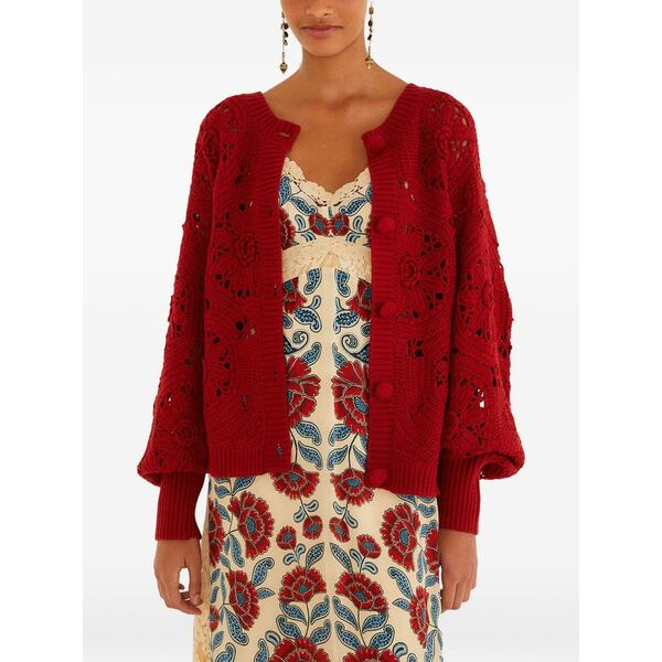 耕園 リオ レディース ジレー アウター Openwork buttoned cardigan Red