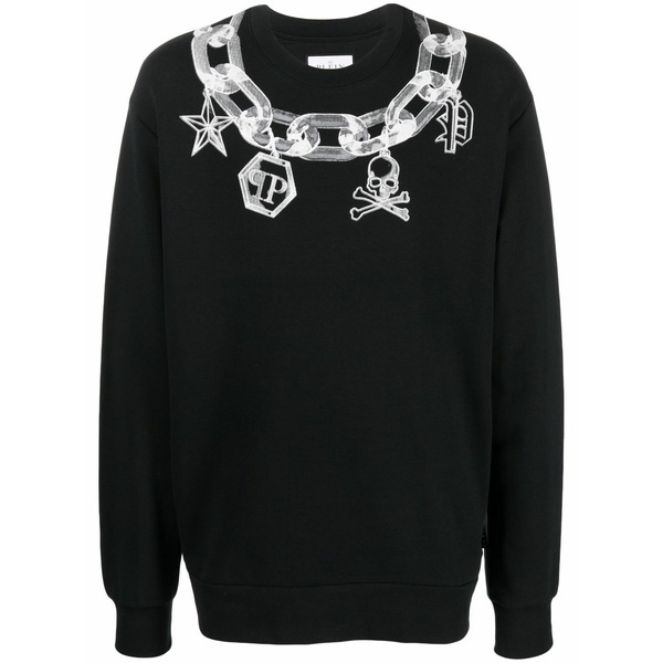フィリッププレイン メンズ ニット&セーター アウター Chain link-print crew neck sweater Black｜asty
