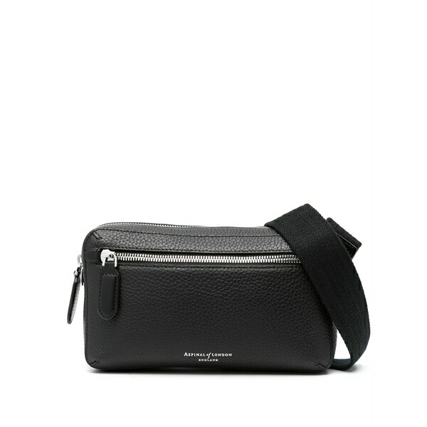 アスピナルオブロンドン メンズ ショルダーバッグ 御徒面子 Reporter compact leather crossbody bag Black