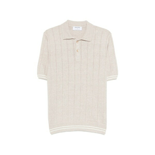 グランサッソ メンズ スポーツシャツ トップス Striped-detail polo shirt Neutrals
