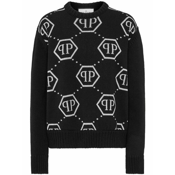 フィリップ飾り気のない レディース 編み物\u0026プルオーバー アウター Intarsia-knit logo jumper Black