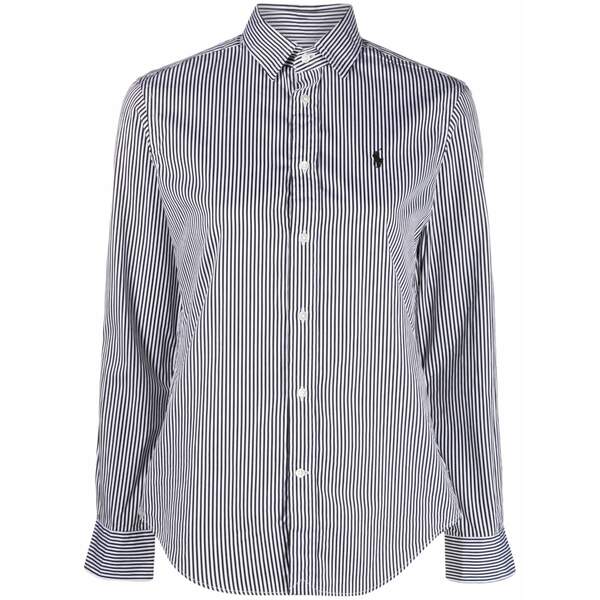 ラルフローレン レディース シャツ トップス Striped logo-embroidered shirt Black