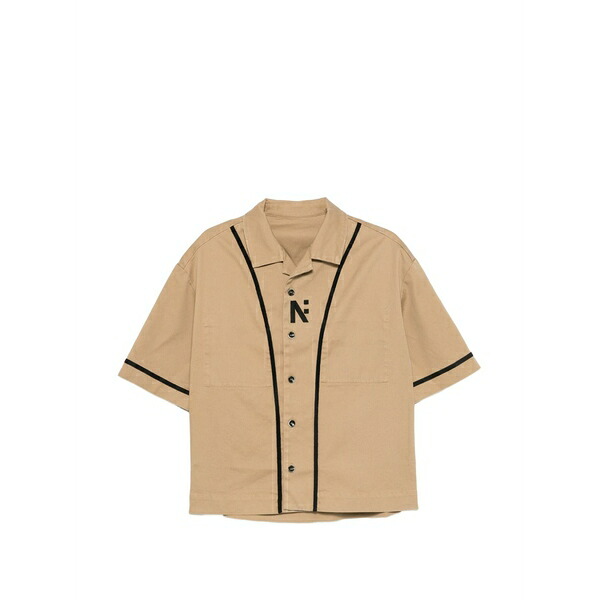 ナイン イン ザ モーニング メンズ シャツ トップス Orazio logo-embroidered shirt Neutrals｜asty