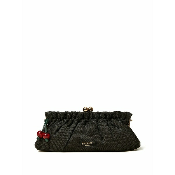 ツイン書き割り レディース クラッチペダル御徒面子 御徒面子 Cherry-detail clutch bag Black