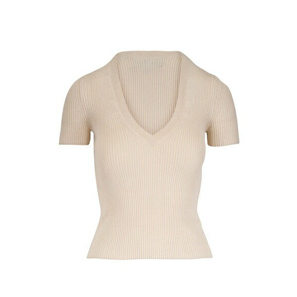 ニリロータン レディース Tシャツ トップス Italia ribbed v-neck t-shirt Neutrals|asty