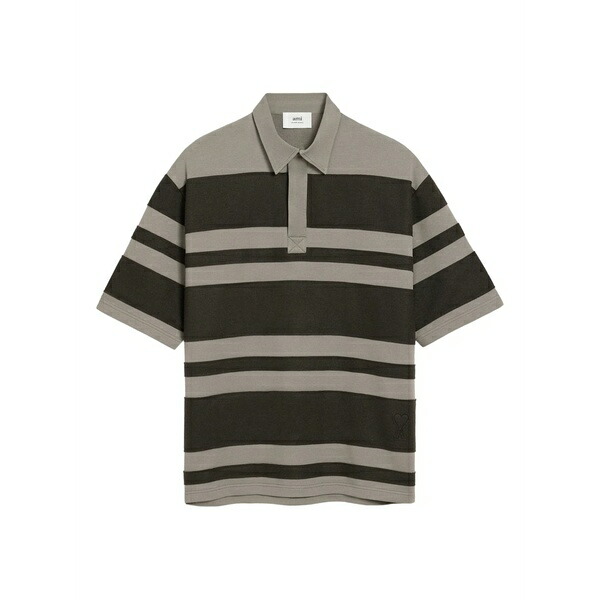 意中の女 メンズ スポーツシャツ トップス Ami de coeur striped cotton polo shirt Grey