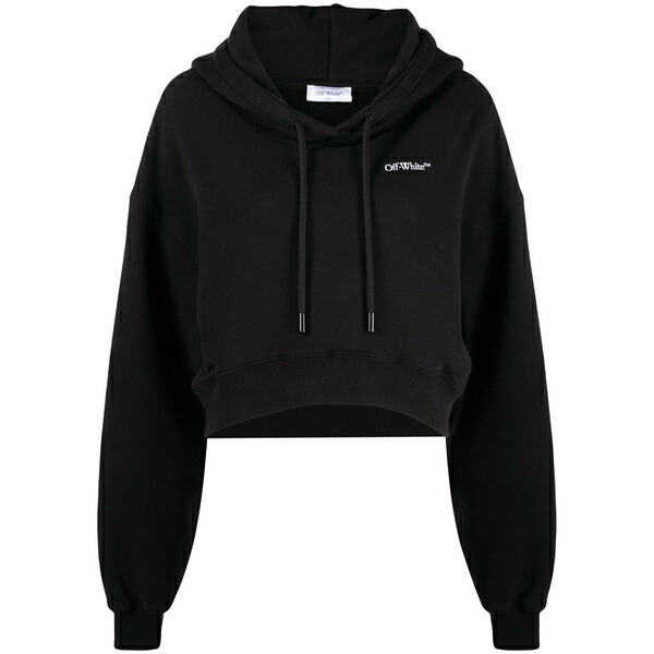 象牙色 レディース パーカー・スウェットシャツ アウター Logo-print cropped hoodie Black