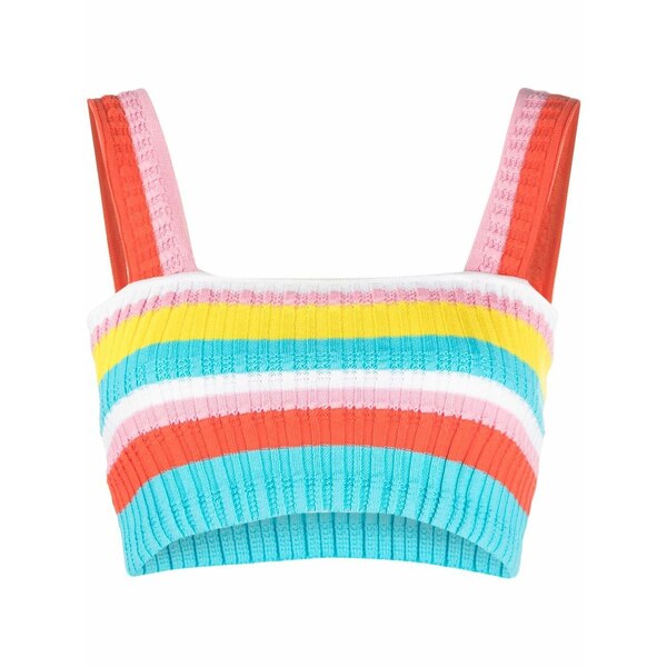 益荒男 アンド 縞模様 レディース 編み物\u0026ティーシャツ アウター The emily ribbed cropped top Blue