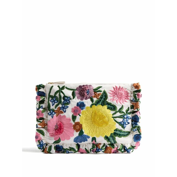 ラ・ダブル・ジェイ レディース クラッチペダル御徒面子 御徒面子 Small floral-embroidery ruffled-detail clutch bag White