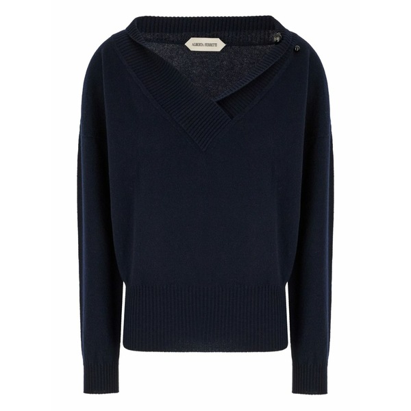 アルベルタ フェレッティ レディース ニット&セーター アウター V-neck cashmere sweater Blue｜asty