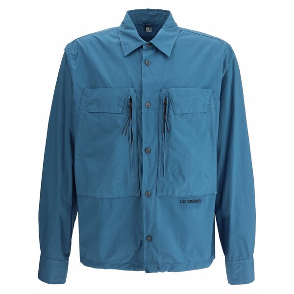 シーピーカンパニー メンズ シャツ トップス Logo-embroidered shirt Blue｜asty