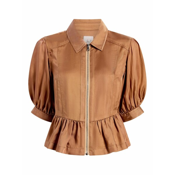 サンクアセプト レディース ジャケット&ブルゾン アウター Daphne puff-sleeve ruffled jacket Brown|asty