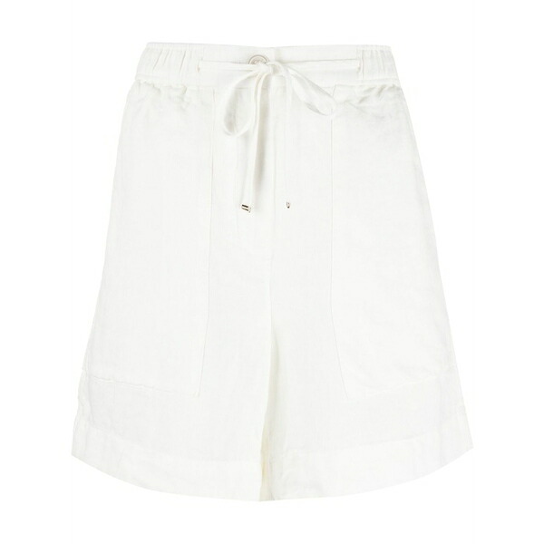 トミー ヒルフィガー レディース カジュアルパンツ ボトムス High-waisted drawstring linen shorts White|asty