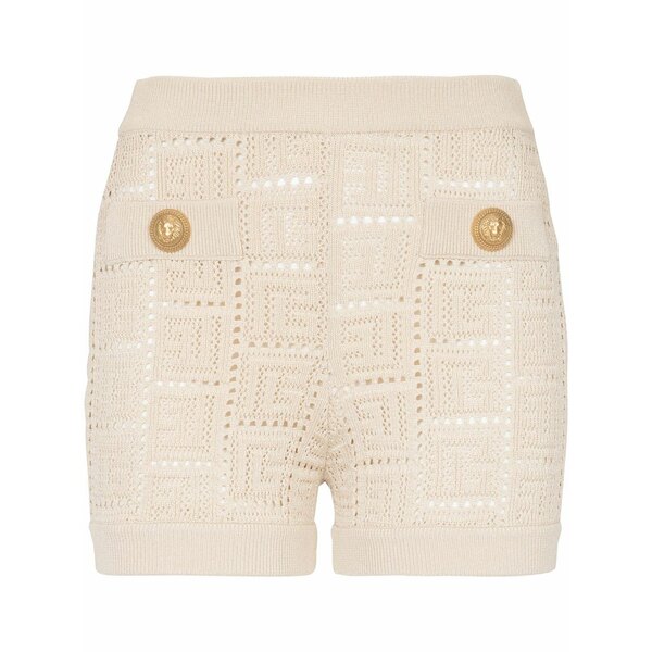 バルマン レディース カジュアルパンツ ボトムス Monogram mesh knitted shorts Neutrals｜asty
