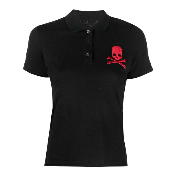 フィリップ飾り気の無い レディース スポーツシャツ トップス Skull-patch polo shirt Black