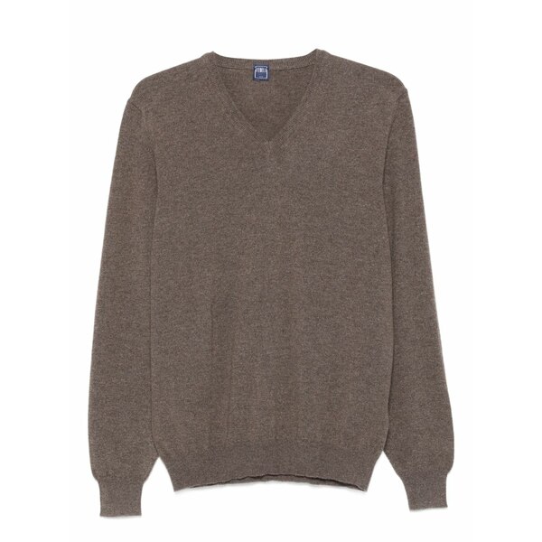 フェデーリ メンズ 編み物\u0026プルオーバー アウター V-neck sweater Brown トップス-ニット・セーター