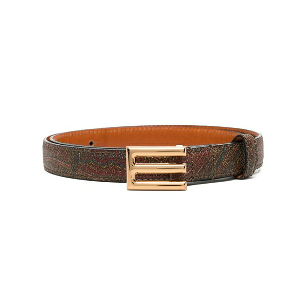 エトロ レディース 三尺帯 付属物 Logo-buckle paisley leather belt Brown