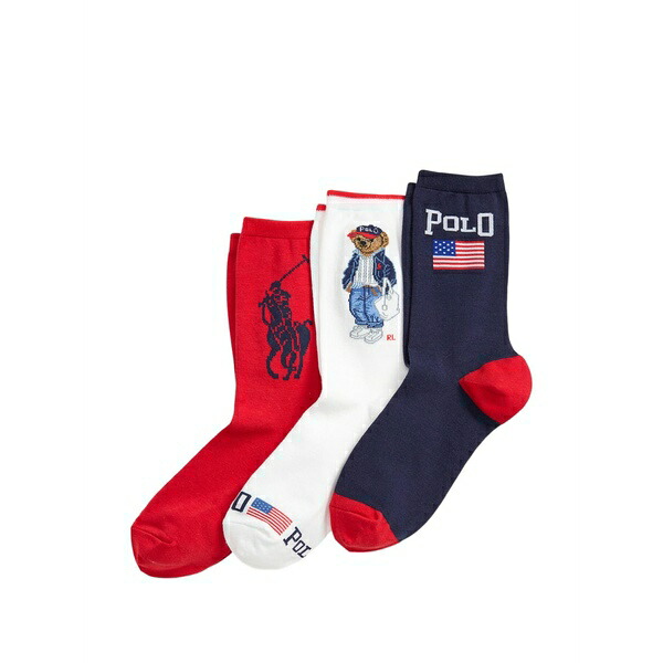 ラルフローレン レディース ソックス アンダー御召しもの Logo-embroidered socks (set of three) Blue
