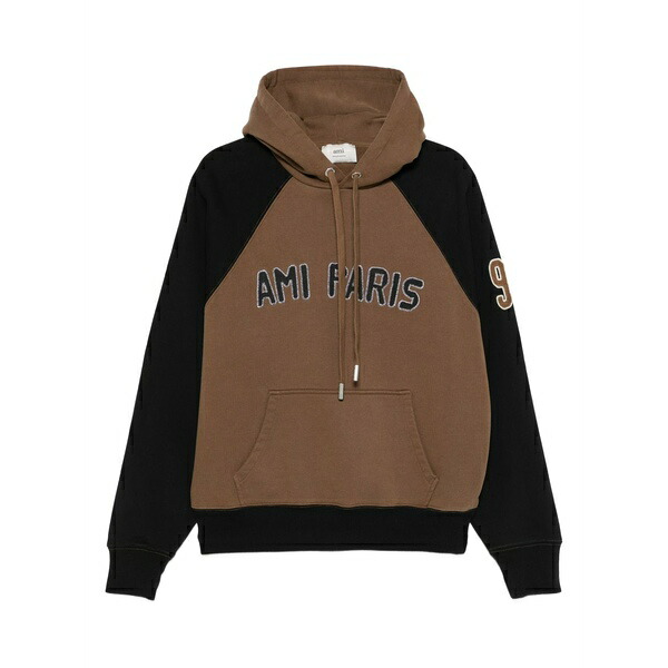 アミ メンズ パーカー・スウェットシャツ アウター Raglan-sleeve embroidered hoodie Brown｜asty