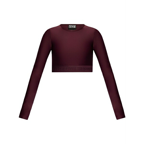 ベルサーチ レディース Tシャツ トップス Logo-hem cropped top Red|asty