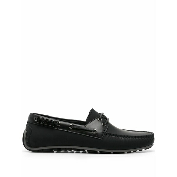 モスキーノ メンズ スニーカー シューズ Logo-plaque boat shoes Black|asty