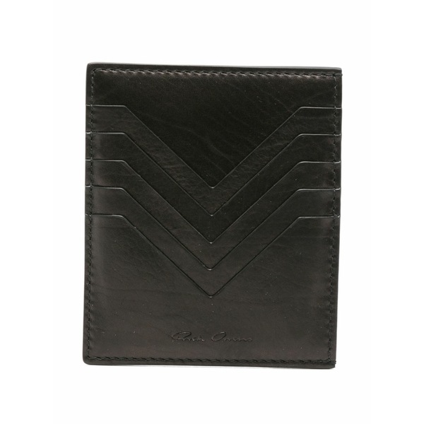 リックオウエンス メンズ 金入れ 付属物 Chevron-detail leather cardholder Black