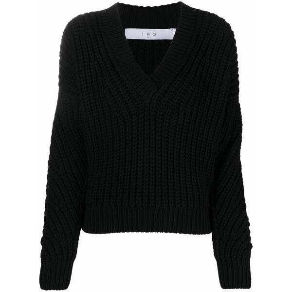 イロ レディース 編み物\u0026スウェーター アウター Chunky-knit v-neck jumper Black レディースファッション-セーター-トップス