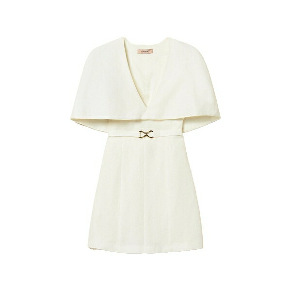 ツインセット レディース ワンピース トップス Cape belted mini dress White|asty