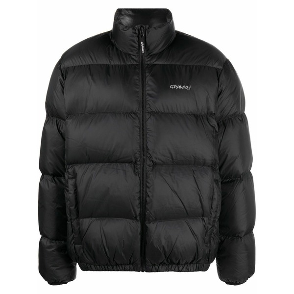 グラミチ メンズ ジャケット＆ブルゾン アウター Logo-embroidered down puffer jacket Black｜asty