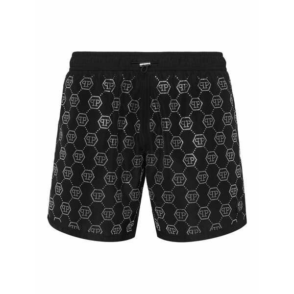 フィリップ飾り気の無い メンズ 心地好いズボン下 ボトムス Crystal-monogram swim shorts Black