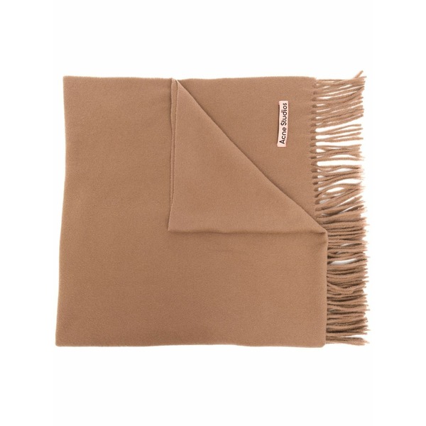 アクネ ストゥディオズ メンズ えり巻き・袈裟・えり巻き 付属物 Logo-tag frayed-edge scarf  Brown