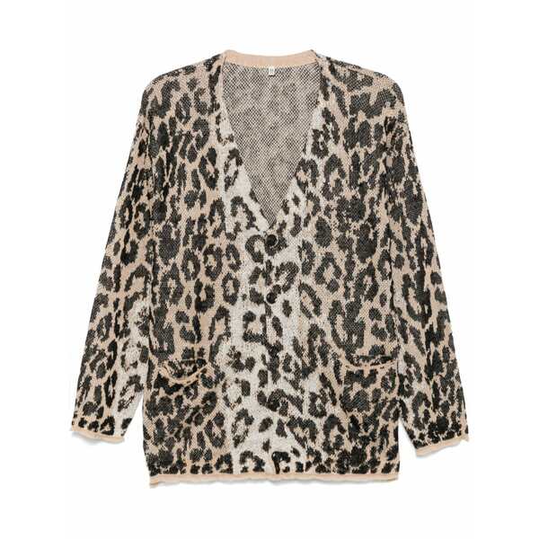 アールサーティーン レディース ジレー アウター Leopard-jacquard cardigan Brown