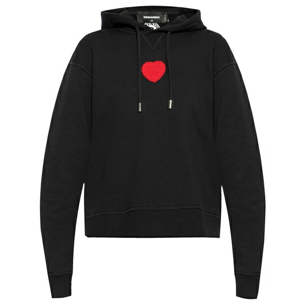 ディースクエアード レディース パーカー・スウェットシャツ アウター Heart-patch cotton hoodie Black