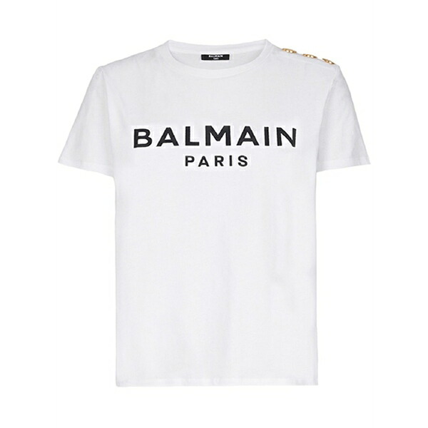 バルマン レディース プルオーバー トップス Button-detail logo-print t-shirt White