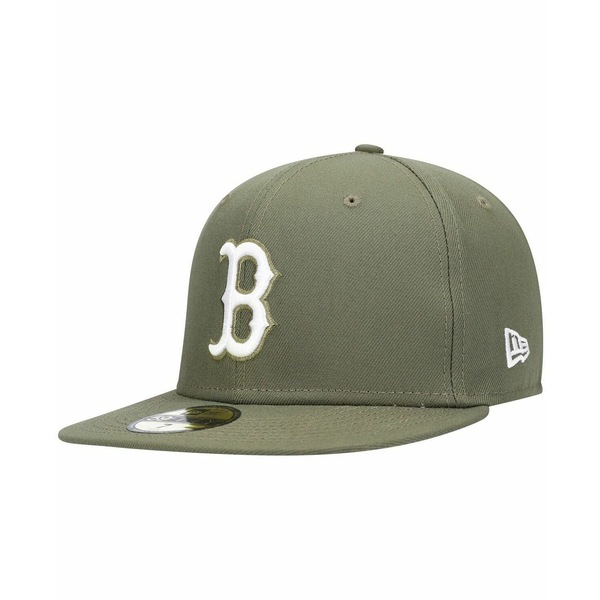 ニューエラ メンズ 帽子 アクセサリー Men's Olive Boston Red Sox Logo White 59FIFTY Fitted  Hat お手軽価格で贈りやすい