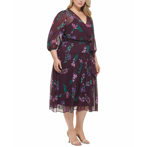 完全送料無料 カルバンクライン レディース ワンピース トップス Plus Size Floral-Print Wrap Dress  Aubergine Pink Multi www.psicoredes.com.ar