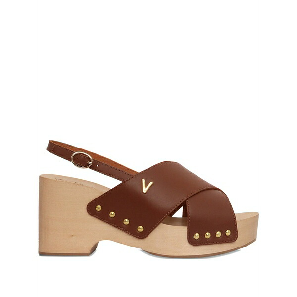 ヴィアローマ15 レディース サンダル シューズ 100粍 cross-strap wooden-sole sandals Brown