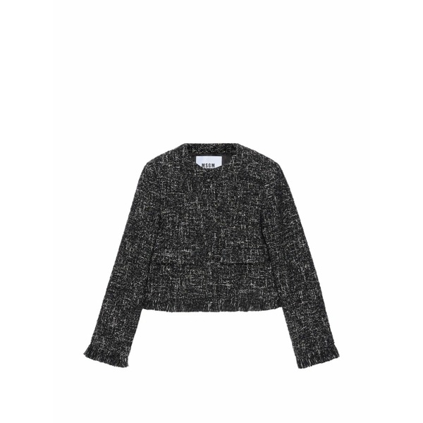 エムエスジイエム レディース 上衣＆上衣 アウター Frayed boucl￡ jacket Black