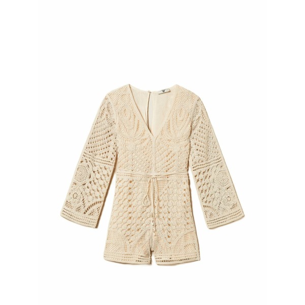 ツイン書き割り レディース 衣裳 トップス Crochet-knit jumpsuit White