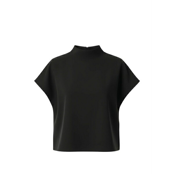 黒いこと 付け札 レディース プルオーバー トップス High-neck short-sleeve blouse Black