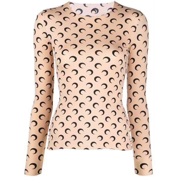 米国海兵隊員 独居室 レディース ティーシャツ トップス Moon-print crew-neck top Neutrals