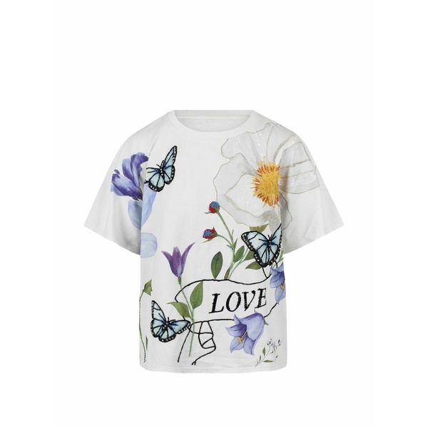 アリス アンド オリビア レディース ティーシャツ トップス Butterfly-print t-shirt White