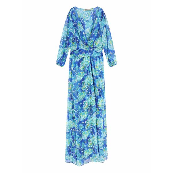 チアラ・ボニ・プティ・ローブ レディース 衣裳 トップス Long-sleeves v-neck maxi dress Blue