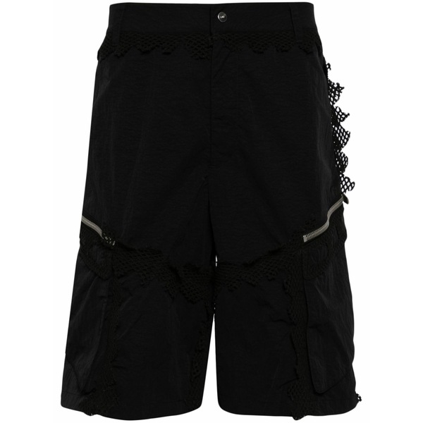 ヘリオットエミル メンズ 心地よいズボン下 ボトムス Spherical netting-detail cargo shorts Black
