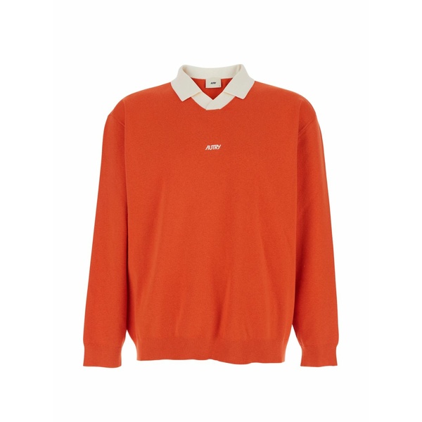 オートリー メンズ 編み物\u0026スウェーター アウター Logo-print v-neck sweatshirt Orange
