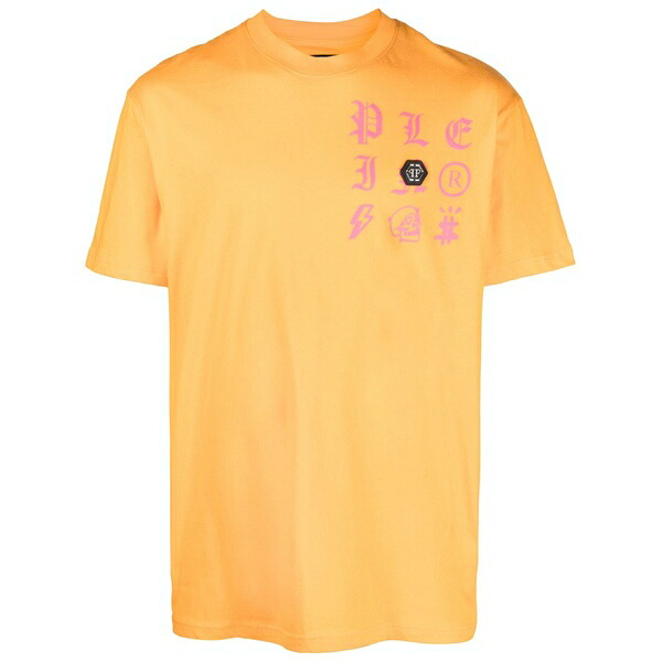 フィリッププレイン メンズ Tシャツ トップス Logo-patch cotton t-shirt Orange｜asty