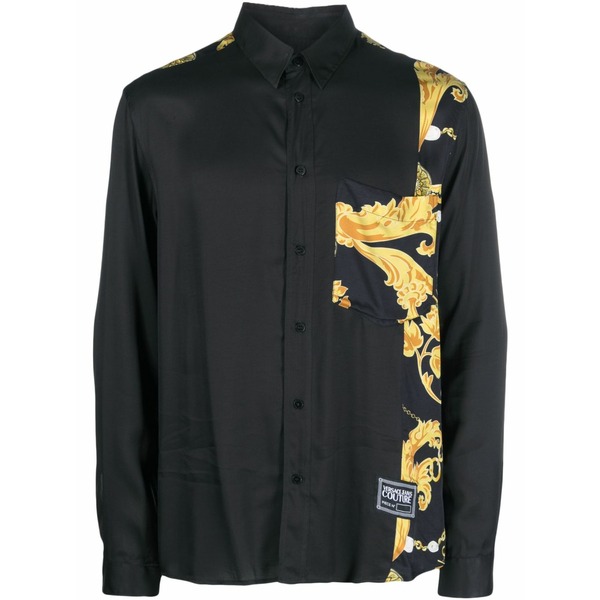 呼びりん探し回る メンズ プルオーバー トップス Baroque-print spread-collar shirt Black