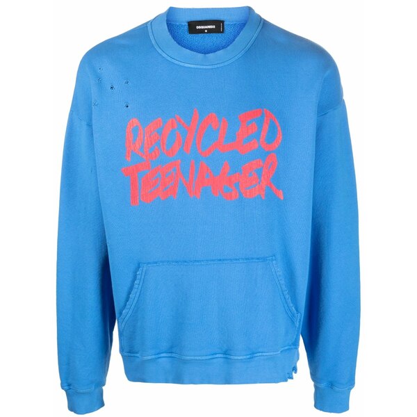 ディースクエアード メンズ パーカー・スウェットシャツ アウター Slogan-pront cotton sweatshirt  Blue